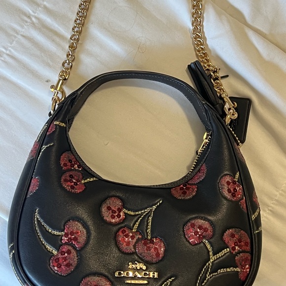 Coach Black Leather Shoulder Bag with Cherry Sequin Embroidery - Picture 3 of 6